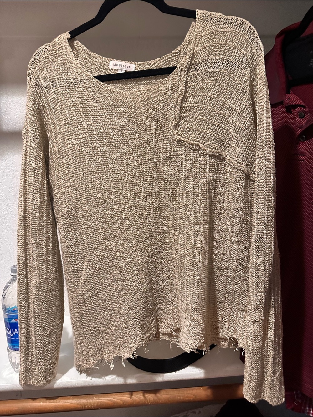 Blu Pepper Beige Open-Knit Long Sleeve Sweater